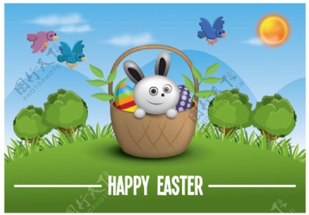 可爱兔子复活节插画
