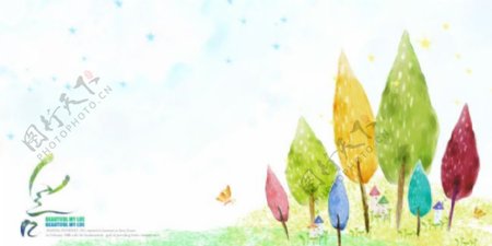 彩色树木插画