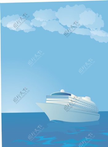 蓝天大海轮船图片