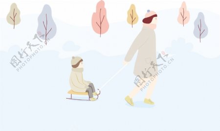 雪橇人物插画