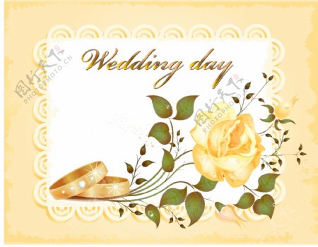花朵与戒指婚礼卡片模板下载