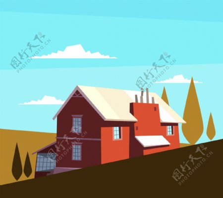 农场里的小木屋插画