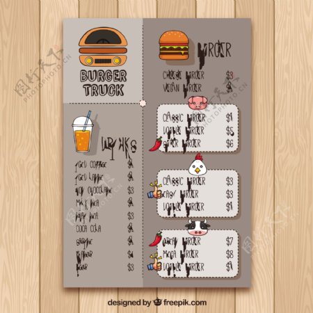 手绘汉堡车菜单