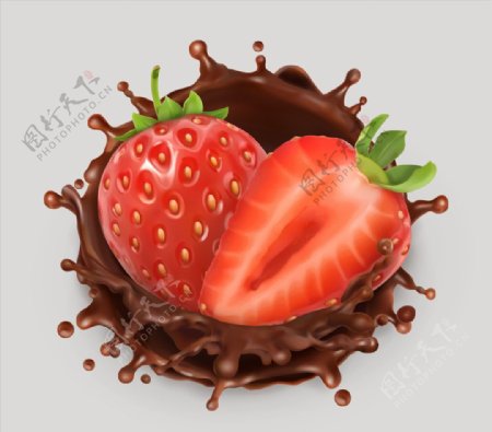 新鲜美味的草莓和喷溅的巧克力