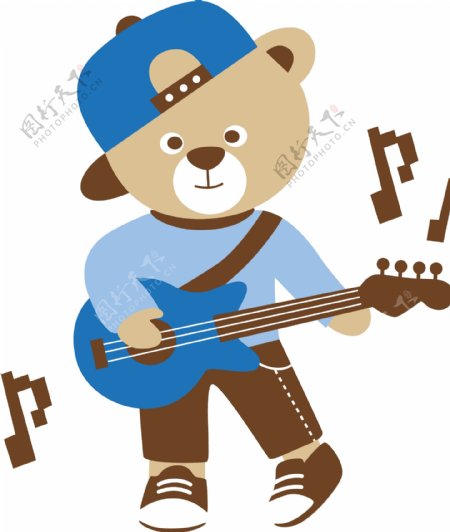 卡通弹吉他小熊T恤图案