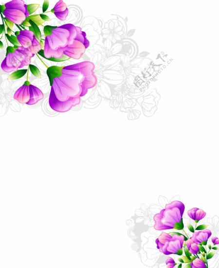 紫色手绘花朵移门创意画