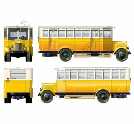 卡通矢量黄色老式大巴车