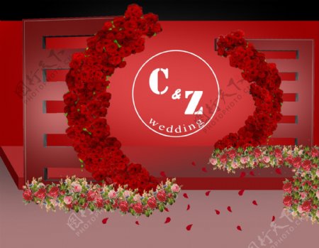 红色花卉简约婚礼仪式区效果图