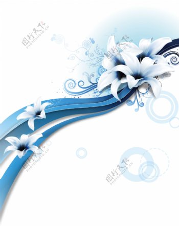 蓝色经典花朵移门创意画