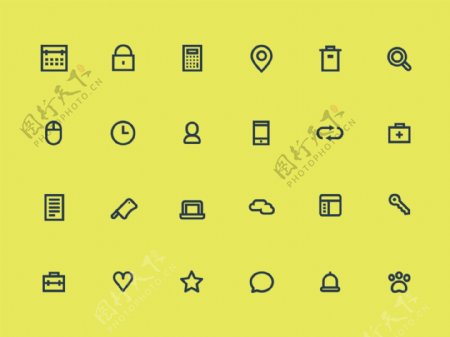 黄色背景的灰色线条icon小图标