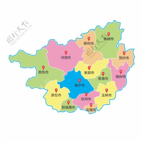 广西省区域地图矢量素材