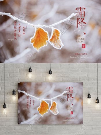 中国二十四节气节气霜降树叶