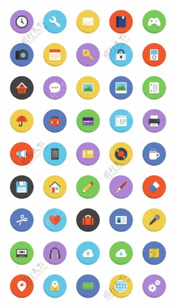 网页彩色扁平icon图标设计素材