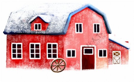 冬季红色卡通房子