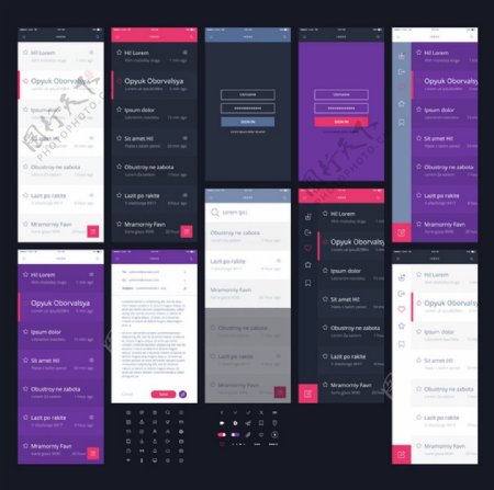 紫色与粉红色的应用程序UI设计矢量