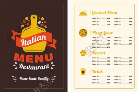 意大利菜餐厅菜单