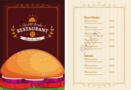 餐厅菜单搭配美味汉堡