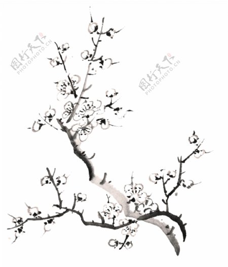 水墨手绘桃树网页设计素材