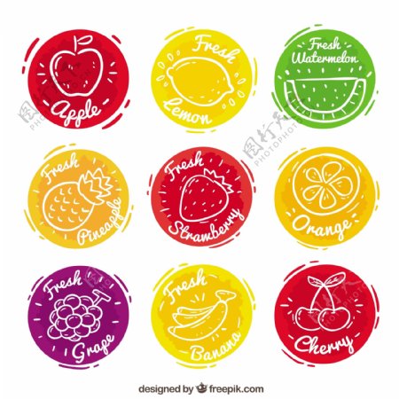 九种彩色果汁标签