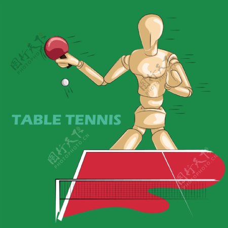 绿色乒乓球运动卡通矢量背景素材