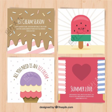 四个彩色卡片和冰淇淋包