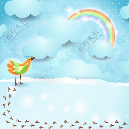 彩色鸟与彩虹剪贴画矢量图背景素材
