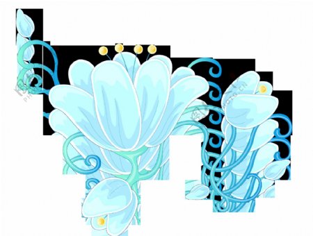 创意蓝色手绘花朵png元素素材