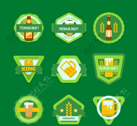 9款绿色优质啤酒标签矢量素材
