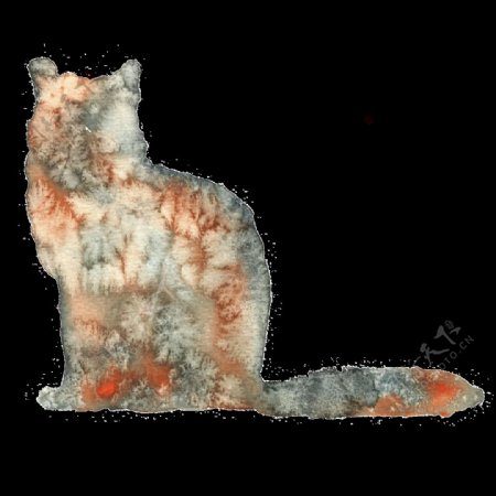手绘花影猫咪透明装饰图案