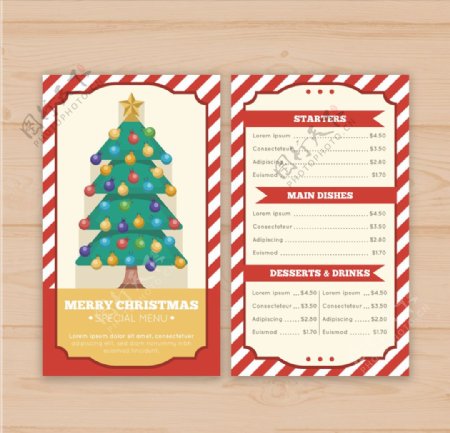 圣诞节圣诞树西餐厅菜单模板