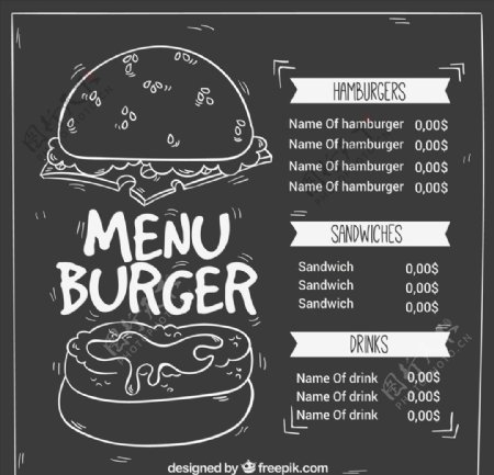 复古黑板风格汉堡菜单