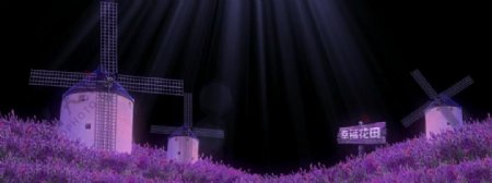 紫色幸福花田薰衣草风车粒子裸眼3D