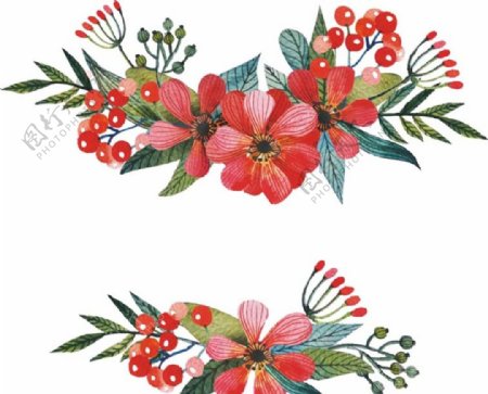 2款红色水彩手绘花卉矢量素材