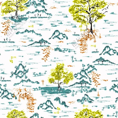 水墨山树装饰图案