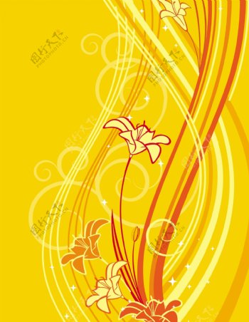 黄色底纹花卉卡通矢量素材