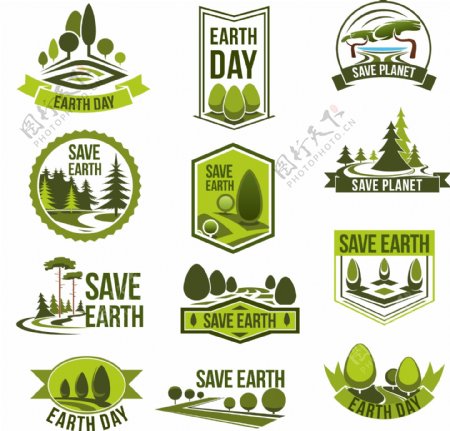 12款绿色拯救地球标志矢量素材