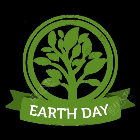 绿色大树地球日标志免抠png透明图层素材