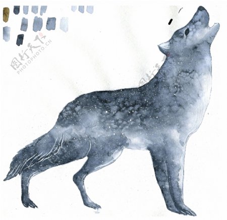 灰色手绘透明水彩动物装饰素材