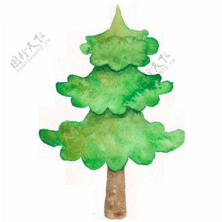 绿色手绘圣诞节小树透明素材
