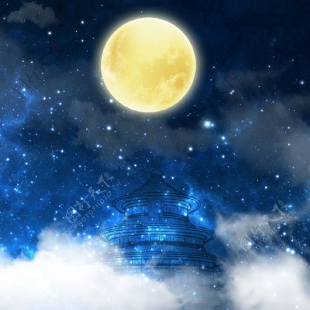 蓝色月亮梦幻背景