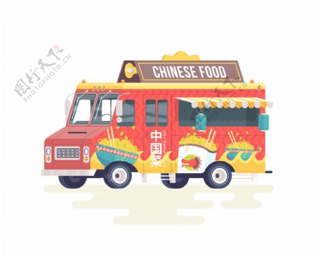 卡通创意中国式餐车插画