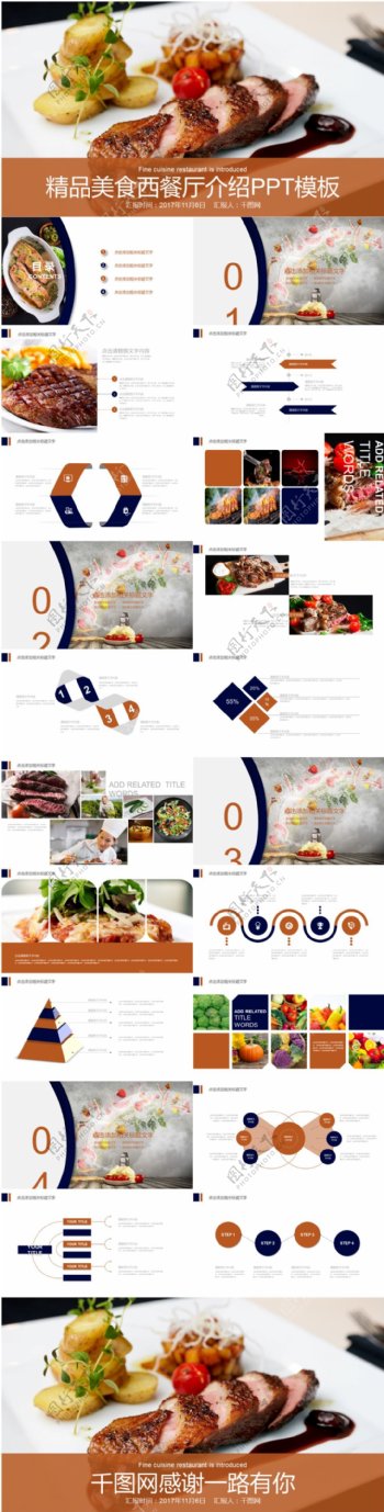 欧美风精品美食西餐厅介绍PPT模板
