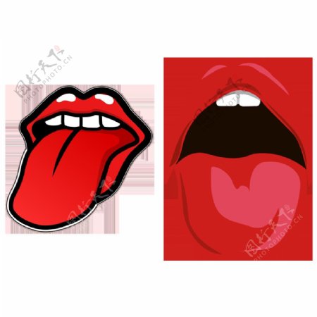 两只红色的舌头免抠png透明图层素材