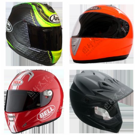 四个摩托车头盔免抠png透明图层素材