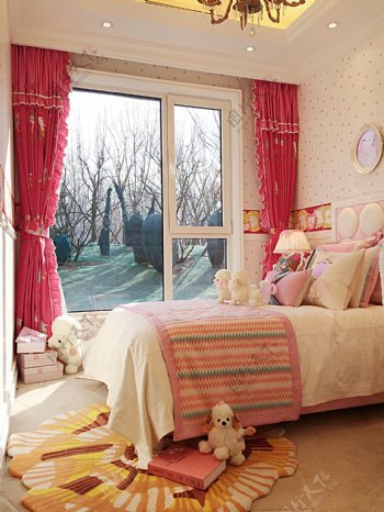 粉色田园风卧室玻璃窗户装修效果图
