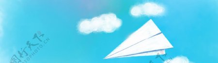 手绘白色纸飞机云朵banner背景素材