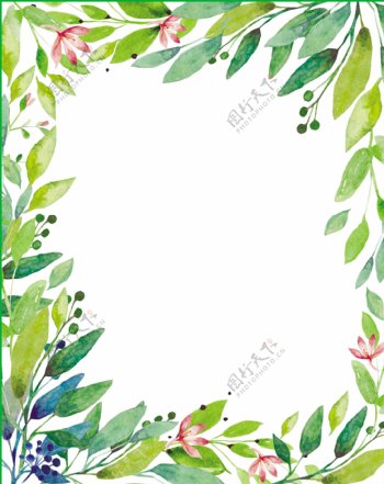 绿色手绘叶子花朵卡通矢量素材