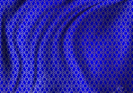蓝色花纹布料褶皱材质背景