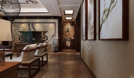 中式典雅时尚客厅深色地板室内装修效果图