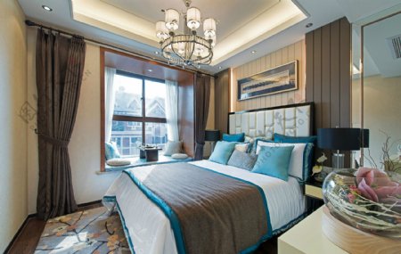 中式优雅时尚卧室窗帘装修效果图
